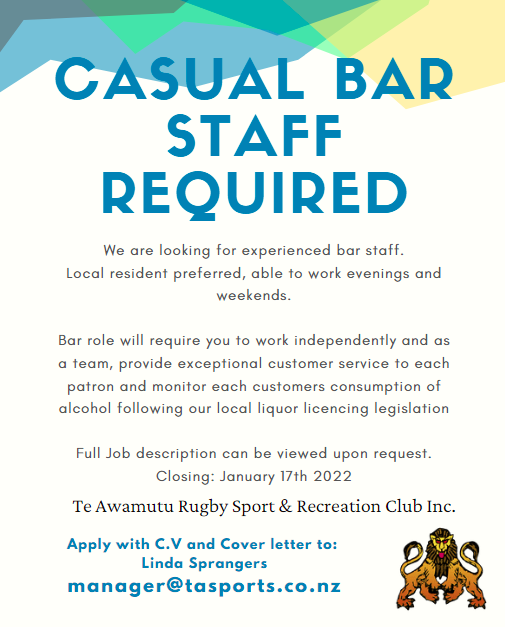 We Are Hiring Casual Bar Staff